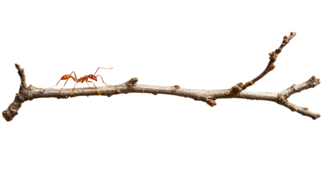 Ant observing its habitat on a branch nature macro photography isolated environment close-up view insect behavior