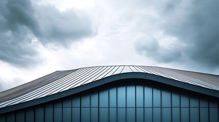 Building with Curved Roof and Overcast Sky, Modern Architecture