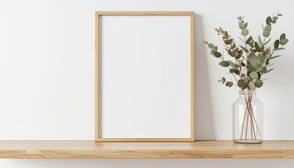 Minimal frame on shelf with dried eucalyptus