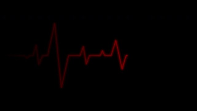 Heartbeat flatline on black background. Cardiograph oscilloscope screen. 4K video