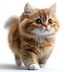 Obraz premium Adorable Fluffy Orange Kitten with Big Eyes on white background. Generative AI