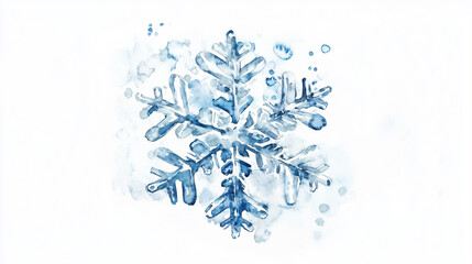 watercolor arctic snowflake with unique pattern. Snowflake painted in watercolor and isolated on white background.