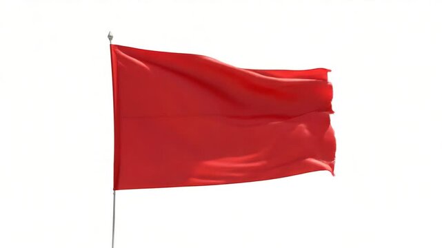 Red Flag Waving with Blank Banner, and Isolated Background.