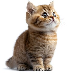 Obraz premium Cute Tabby British Shorthair Cat with Big Eyes on White Background. Generative AI