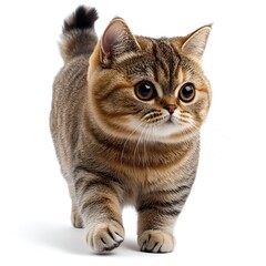 Obraz premium Cute Tabby British Shorthair Cat with Big Eyes on White Background. Generative AI