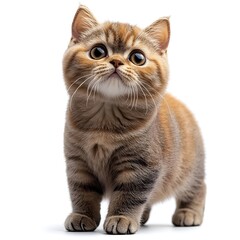 Obraz premium Cute Tabby British Shorthair Cat with Big Eyes on White Background. Generative AI