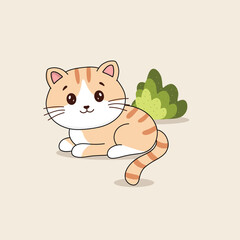 Hand drawn Cute Cat Icon Illustration Vector isolated background