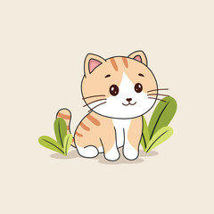 Happy cute cat sitting pose handrawn illustration