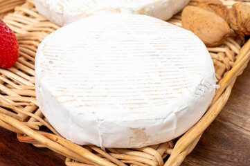 French soft cheeses collection, creamy cow's milk cheeses with white mold, France