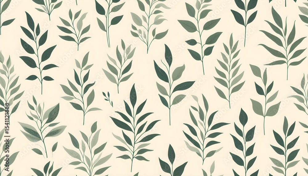 Poster elegant botanical motif with simple plant drawings arranged in seamless pattern with soft organic pa