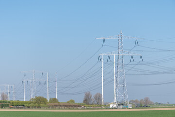 High-voltage lines and power towers, power transmission from nuclear energy plant in Zeeland,...