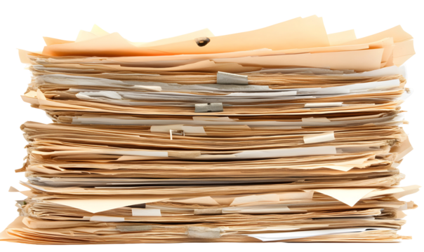 Overwhelmed by Paperwork: A Stack of Documents Represents Business and Office Chaos
