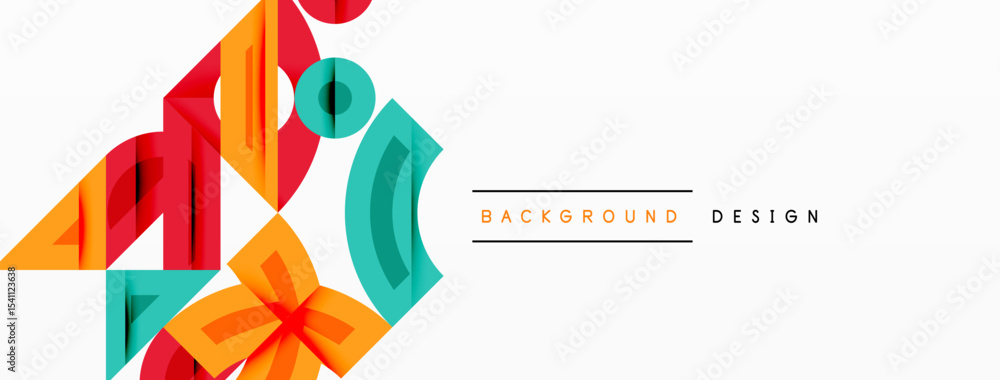 Poster Abstract geometric shapes, vibrant colors, modern design. Background features overlapping elements, creating dynamic visual texture.
