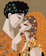 happy romantic couple kissing in yellow dress