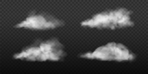 Selbstklebende Fototapeten Cartoon Auto White smoke on the floor realistic illustration. Vector car dust cloud set. Fog spreading on the road design element collection  © Olena Go