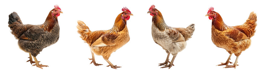 Fototapeta premium Collection of Hen front view full body isolate on transparent background
