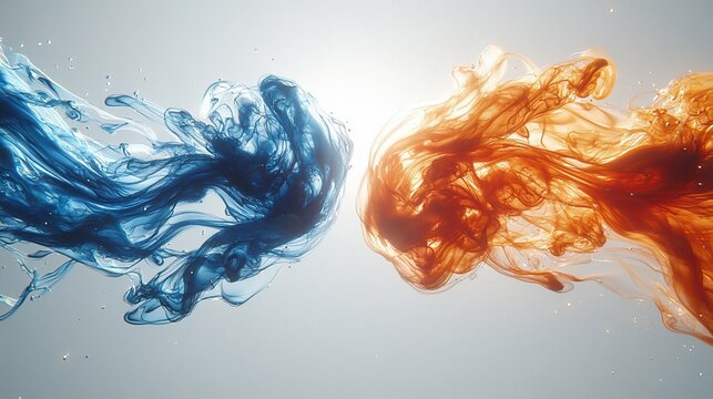 Abstract clashing colors in liquid, contrasting blue and orange