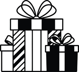 Stacked Gift Boxes with Ribbons – Black and White Holiday Present Illustration