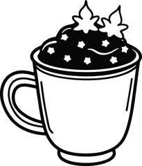 Holiday Mug with Whipped Topping – Festive Cup of Hot Chocolate with Stars and Leaves