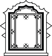 Ornate Arched Window Frame – Decorative Line Art with Geometric and Floral Accents