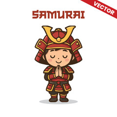 Cute Samurai Cartoon Character Japanese Culture Vector Illustration