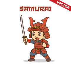 Cute Samurai Cartoon Character Japanese Culture Vector Illustration