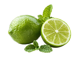 Fresh limes and mint sprigs isolated on black background for refreshing taste