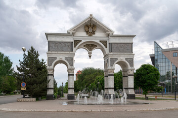 Obraz premium The Triumphal Arch dedicated to the 300th anniversary of the Astrakhan Province on the Walk of Fame of the Astrakhan Land, Astrakhan, Russia