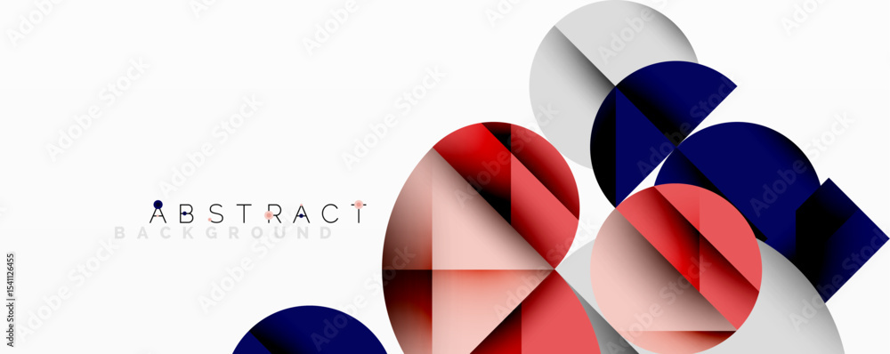 Aufkleber Abstract design features overlapping circles, squares. Red, blue, gray tones create dynamic composition. Minimalist style, modern aesthetic.