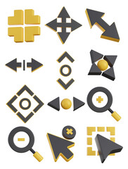 3D Navigation and Pointer Icon Set – UI Cursor, Zoom, and Arrow Controls