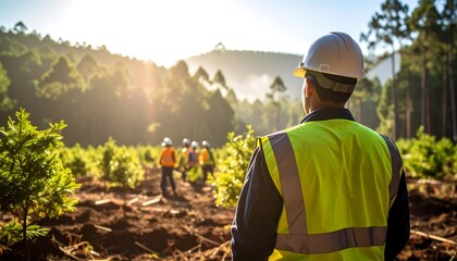 Forester observing reforestation project.