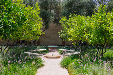 Scenic views of Le Jardin Secret as tourists visit the garden in Marrakech, west Morocco 