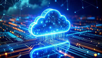Glowing cloud connected to circuit board.