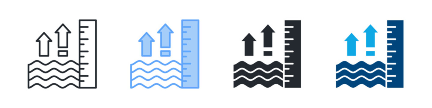 Sea Level Icon Set Multiple Style. Design In Outline, Blue, Glyph, Dual Tone