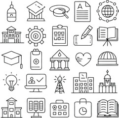 Fototapeta premium Education and University Line Icon Set – Academic Symbols for Schools, Graduation, Online Learning, and Study Tools