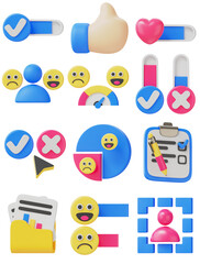 3D Feedback and Voting UI Icons – Survey, Emotions, and Rating Element Set