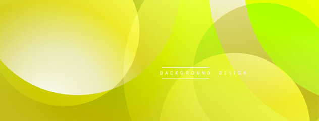 Abstract yellow background. Overlapping circles create modern, vibrant design. Simple shapes, smooth gradients present clean aesthetic.