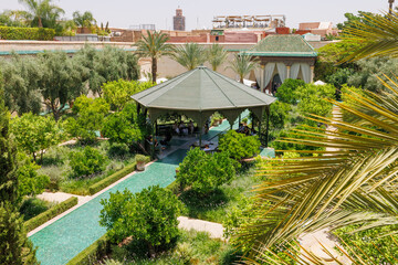 Scenic views of Le Jardin Secret as tourists visit the garden in Marrakech, west Morocco 