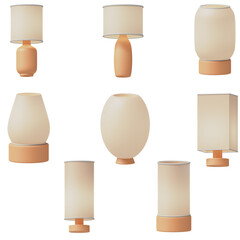 3D Minimalist Table Lamp Icon Set - Modern Isometric Home Lighting Design