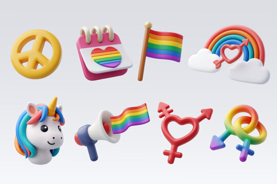 3D Vector LGBTQ+ Pride Icons for Equality and Diversity