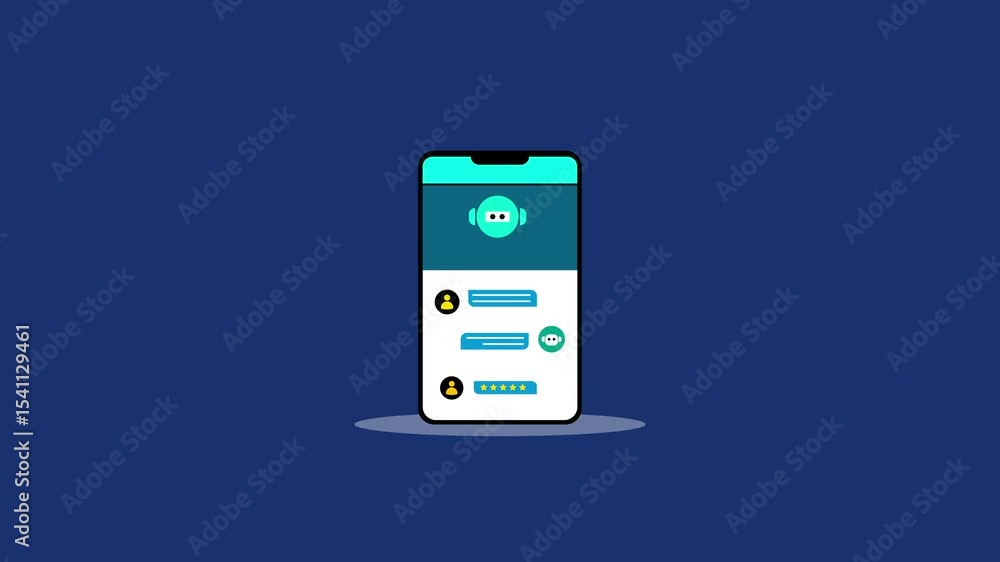 Poster smartphone displays chatbot interface for customer service and ai interaction. illustration highligh