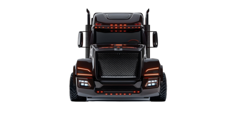 Sleek and Modern Black Semi-Truck Design with Illuminated Details on Black Background