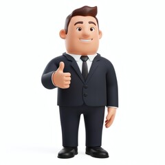 Obraz premium Cartoon Businessman Gives Thumbs Up on White Background Positive Approval