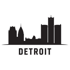 Naklejka premium Detroit, USA skyline and landmarks. Vector black silhouette. with white background