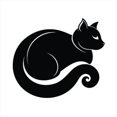 A cute domestic black cat vector cartoon silhouette illustration