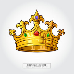Crown Vector Illustration. Crown in realistic design, golden royal jewelry symbol of king queen and princess, isolated icon. Sign of crowning prince authority. 