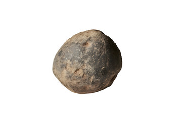 Ancient stone ball artifact isolated on black background, studio shot close up