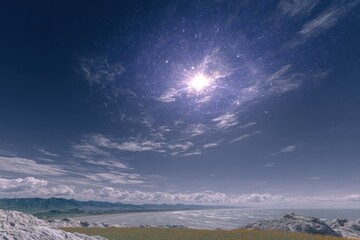 Obraz premium Panoramic landscape, bright sun