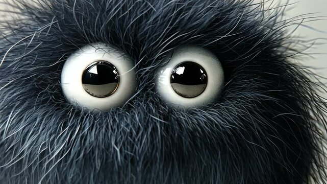 Cute furry ball with large eyes on soft white background