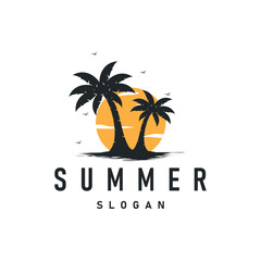 Obraz premium summer vacation with minimalist beach summer logo concept with palm tree and ocean logo concept illustration symbol template